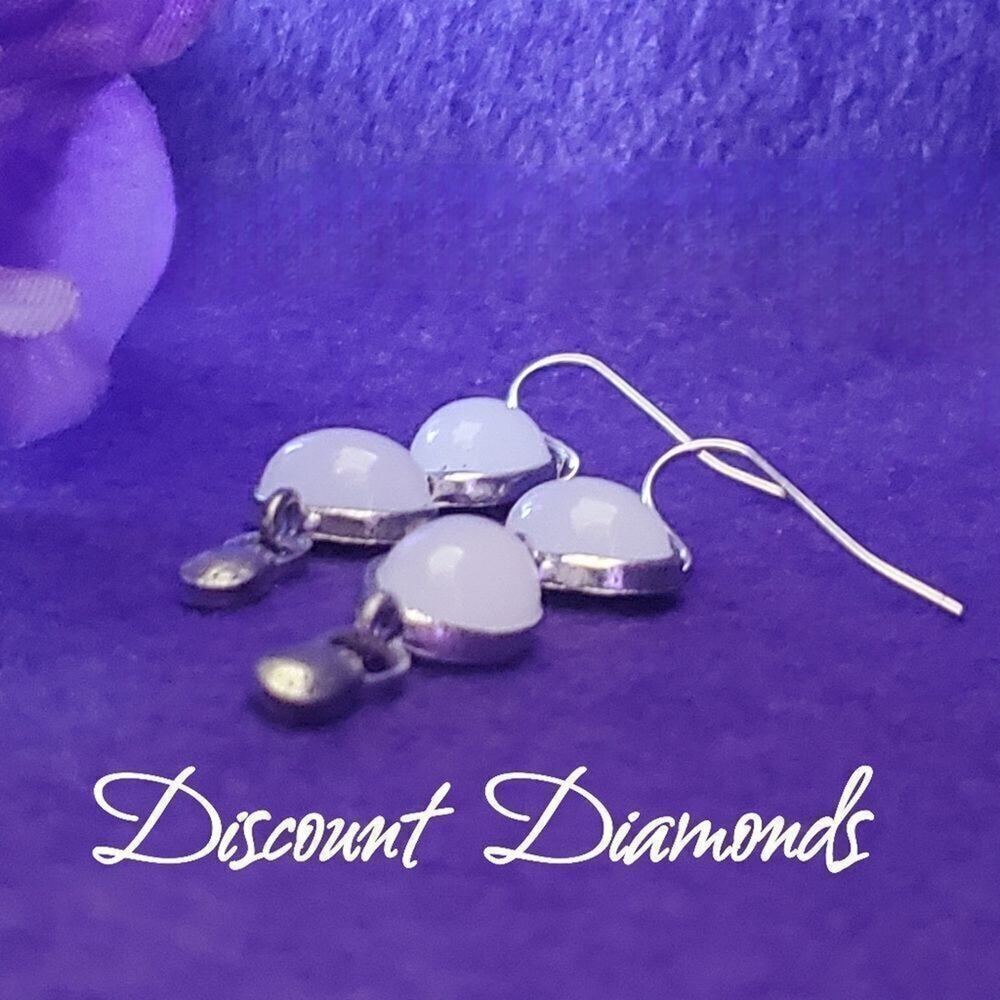 White Moonstone Drop Dangle French Hook Earrings on 925 Silver